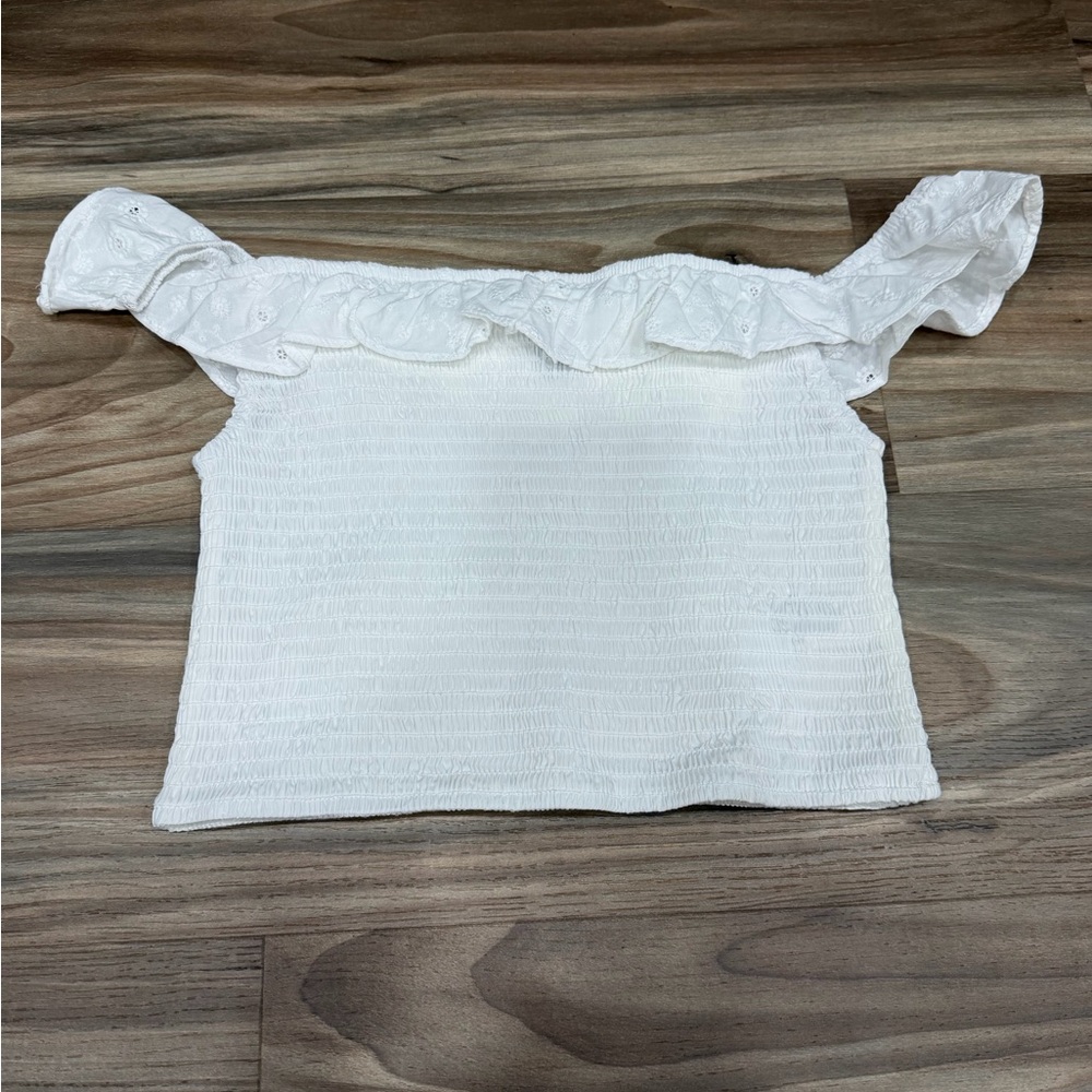 wild fable White Off-Shoulder Smocked Ruffle Crop Top
